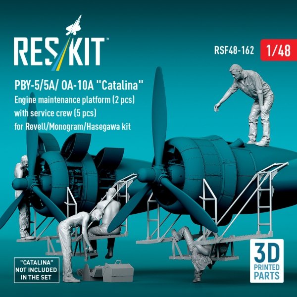 RESKIT RSF48-0162 PBY-5/5A/ OA-10A "Catalina" Engine maintenance platform (2 pcs) with service crew (5 pcs) for Revell/Monogram/Hasegawa kit (3D Printed) (1/48)