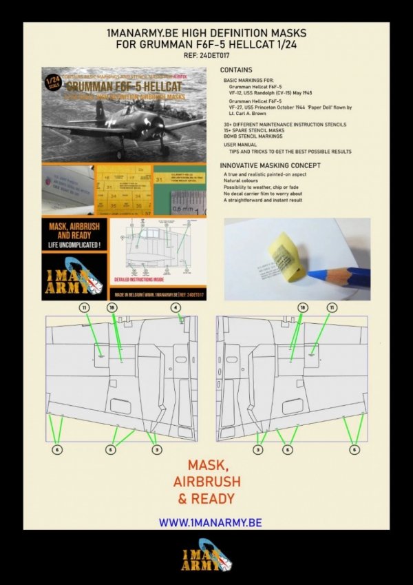1 Man Army 24DET017 Grumman F6F-5 Hellcat Airfix 1/24