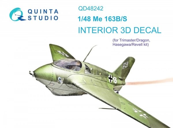 Quinta Studio QD48242 Me 163B/S 3D-Printed &amp; coloured Interior on decal paper (Dragon) 1/48