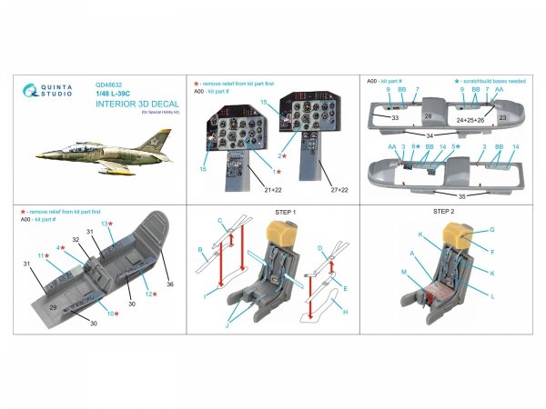Quinta Studio QD48632 L-39C 3D-Printed &amp; coloured Interior on decal paper (Special Hobby) 1/48
