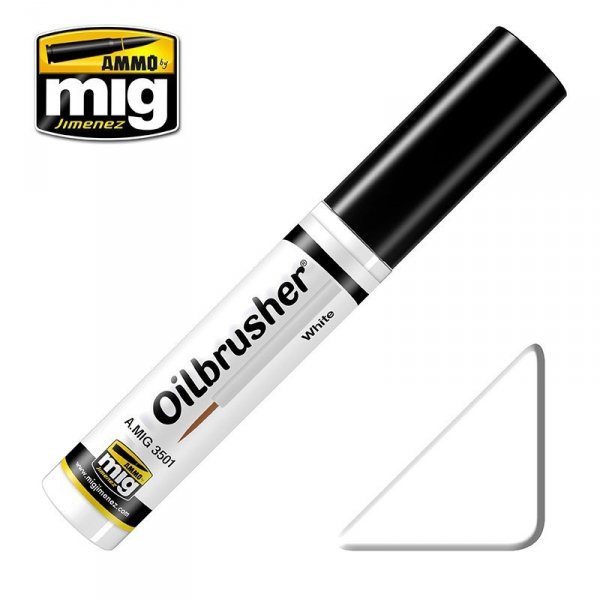 AMMO of Mig Jimenez 3501 Oilbrusher WHITE - farba olejna z pędzelkiem