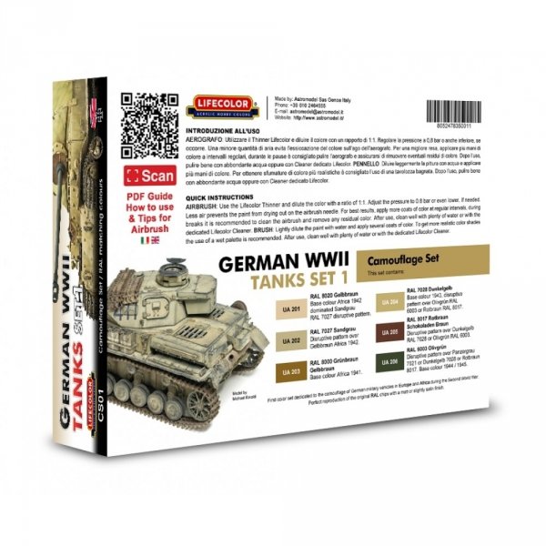 Lifecolor CS01 Acrylic paint set German Tanks WWII Set 1 6x22ml