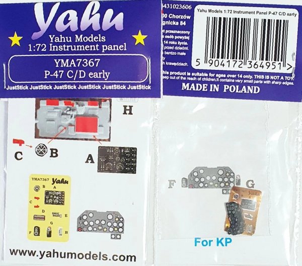 Yahu YMA7367 Republic P-47 C/D Early - Intrument Panel (for KP Kits) 1/72