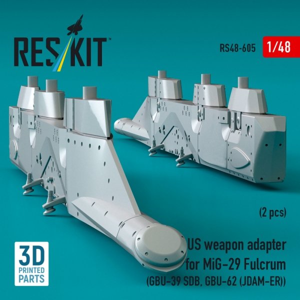 RESKIT RS48-0605 US weapon adapter for MiG-29 Fulcrum (2 pcs) (GBU-39 SDB, GBU-62 (JDAM-ER)) (3D Printed) (1/48)