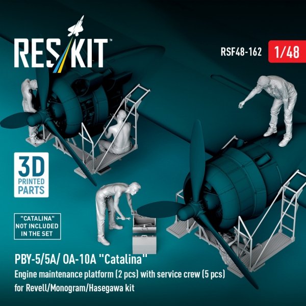 RESKIT RSF48-0162 PBY-5/5A/ OA-10A "Catalina" Engine maintenance platform (2 pcs) with service crew (5 pcs) for Revell/Monogram/Hasegawa kit (3D Printed) (1/48)