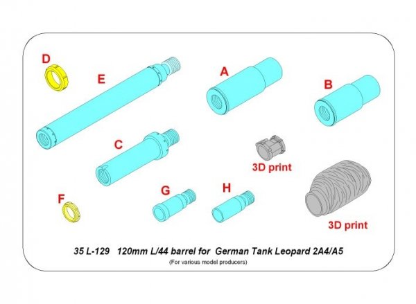 Aber 35L-129 120 mm L/44 Barrel for German Tank Leopard 2A4/A5 1/35