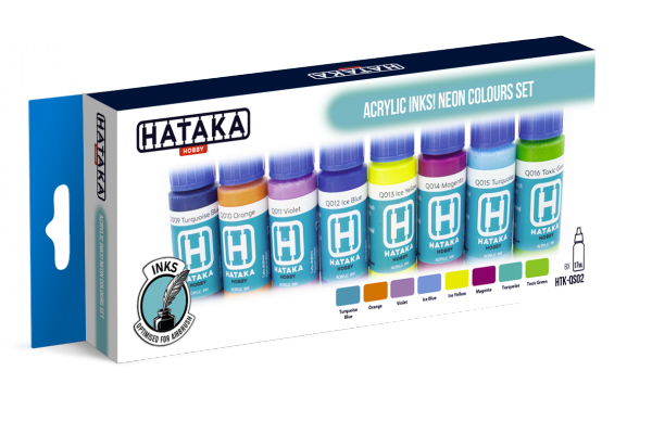 Hataka HTK-QS02 Acrylic Ink Neon Colours Set (8 pcs) 8x17ml