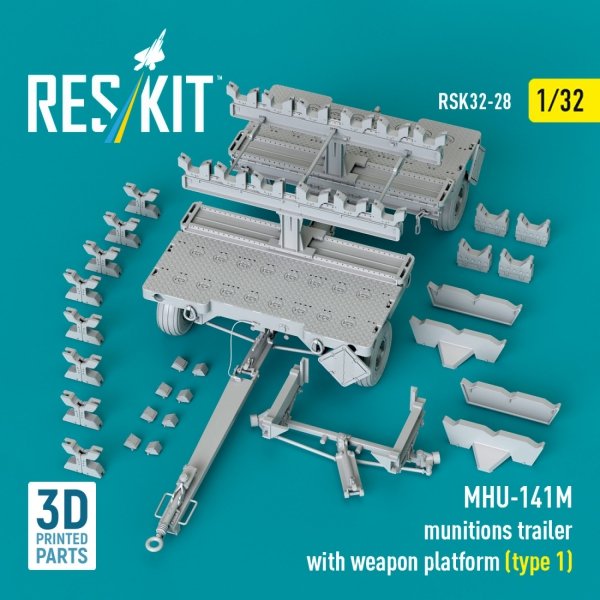 RESKIT RSK32-0028 MHU-141M munitions trailer with weapon platform (type 1) (3D Printed model kit) (1/32)