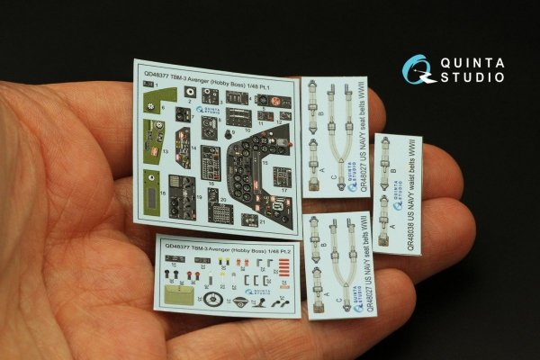 Quinta Studio QD48377 TBM-3 Avenger 3D-Printed &amp; coloured Interior on decal paper (Hobby Boss) 1/48