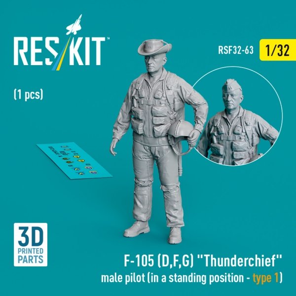 RESKIT RSF32-0063 F-105 (D,F,G) "Thunderchief" male pilot (in a standing position - type 1) (1 pcs) (3D Printed) (1/32)