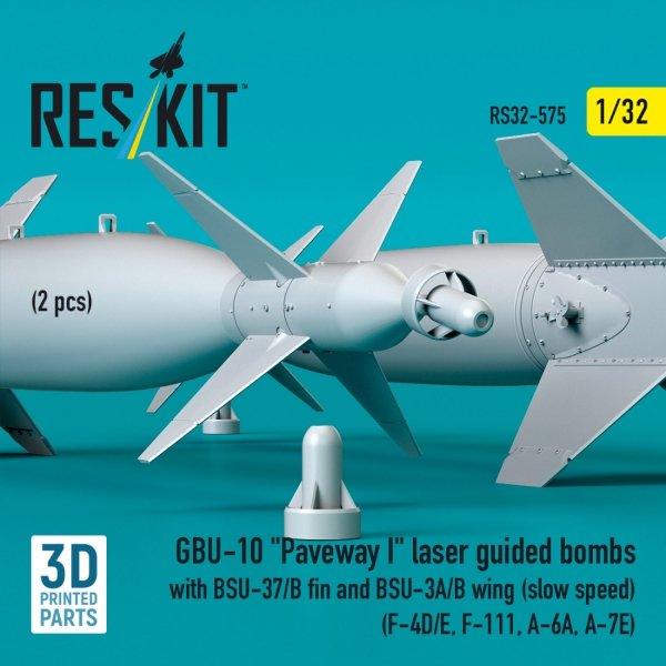 RESKIT RS32-0575 GBU-10 "Paveway I" laser guided bombs with BSU-37/B fin and BSU-3A/B wing (slow speed) (2 pcs) (3D Printed) 1/32