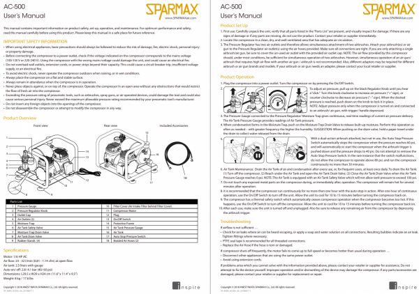 Sparmax AC500 Mini Air Compressor With 3m Hose