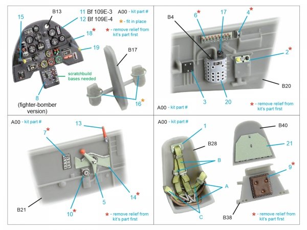 Quinta Studio QD48532 Bf 109E-3/4 3D-Printed &amp; coloured Interior on decal paper (HobbyBoss) 1/48