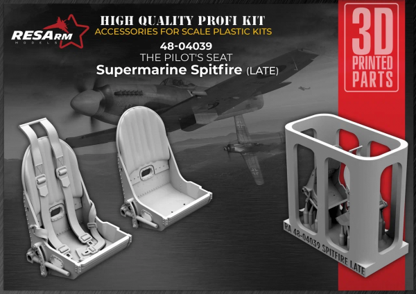 RESArm 48-04039 Supermarine Spitfire (late) pilot seat (3D resin printing) 1/48