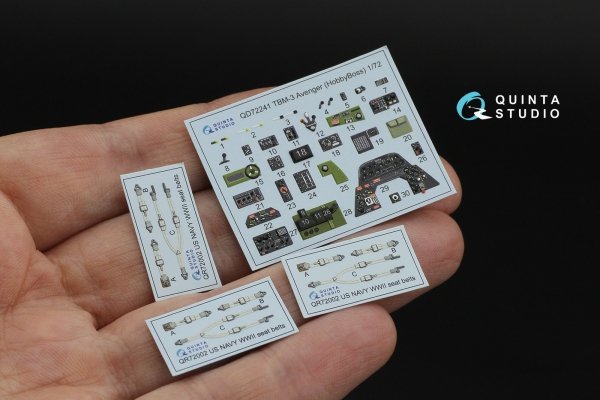 Quinta Studio QD72241 TBM-3 Avenger 3D-Printed &amp; coloured Interior on decal paper ( HobbyBoss ) 1/72