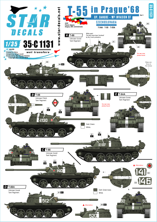 Star Decals 35-C1131 T-55 in Prague '68 1/35
