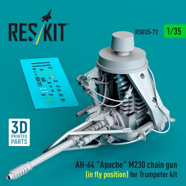RESKIT RSU35-0072 AH-64 &quot;Apache&quot; M230 chain gun (in fly position) for Trumpeter kit (3D Printed) 1/35