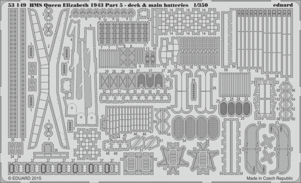 Eduard 53149 HMS Queen Elizabeth 1943 pt 5 - deck &amp; main batteries TRUMPETER 1/350