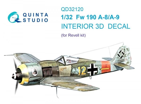 Quinta Studio QD32120 Fw 190 A-8/A-9 3D-Printed &amp; coloured Interior on decal paper ( Revell ) 1/32