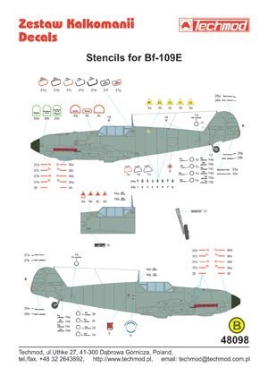 Techmod 48098 - Stencils for Messerschmitt Bf 109E (1:48)