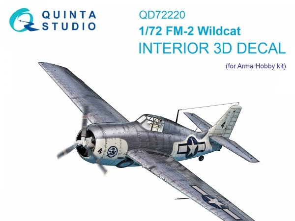 Quinta Studio QD72220 FM-2 Wildcat 3D-Printed &amp; coloured Interior on decal paper (Arma Hobby) 1/72