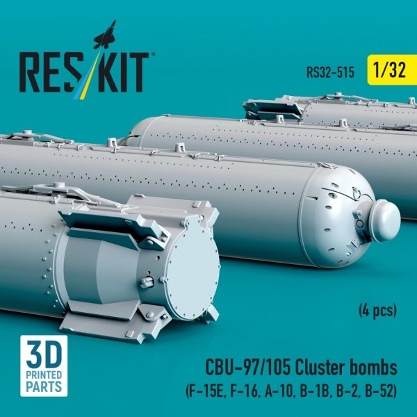 RESKIT RS32-0515 CBU-97/105 cluster bombs (4 pcs) (3D Printed) 1/32