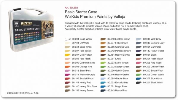Vallejo 80260 Wizkids Basic Starter Case 40x8ml + brush