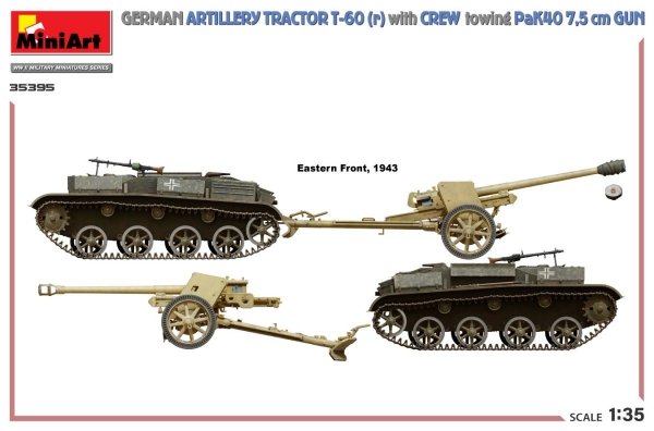 MiniArt 35395 GERMAN ARTILLERY TRACTOR T-60(r) &amp; CREW Towing PaK40 GUN 1/35