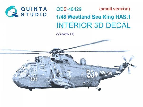 Quinta Studio QDS-48429 Westland Sea King HAS.1 3D-Printed &amp; coloured Interior on decal paper (Airfix) (Small version) 1/48