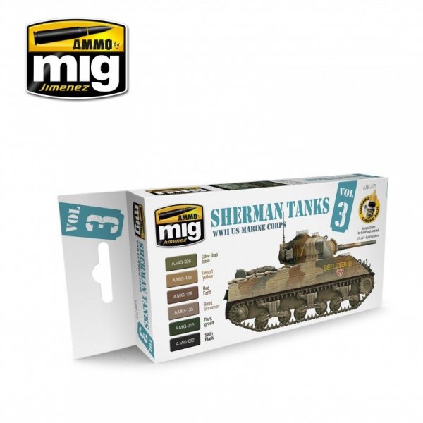 AMMO of Mig Jimenez 7171 Set Sherman Tanks Vol. 3 (WWII US Marine Corps) 6x17ml