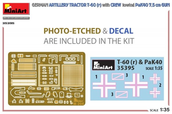 MiniArt 35395 GERMAN ARTILLERY TRACTOR T-60(r) &amp; CREW Towing PaK40 GUN 1/35