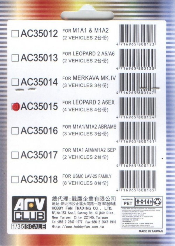 AFV Club AC35015 Sticker for simulating Anti reflection coating lens For Leopard 2 A6EX (1:35)