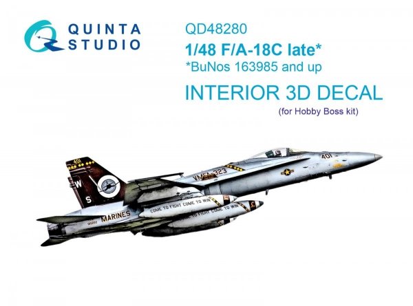 Quinta Studio QD48280 F/A-18C late 3D-Printed &amp; coloured Interior on decal paper (HobbyBoss) 1/48