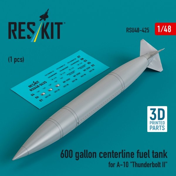 RESKIT RSU48-0425 600 gallon centerline fuel tank for A-10 &quot;Thunderbolt II&quot; (1 pcs) (3D Printed) 1/48