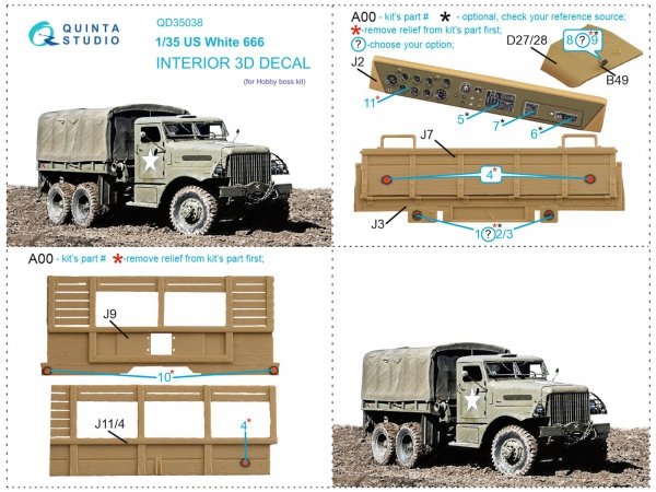 Quinta Studio QD35038 US White 666 3D-Printed &amp; coloured Interior on decal paper (Hobby Boss) 1/35