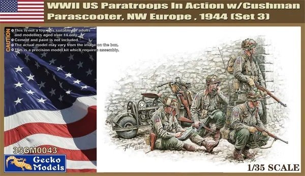 Gecko Models 35GM0043 WWII US Paratroops in Action w/Cushman Parascooter NW Europe, 1944 Set 3 1/35