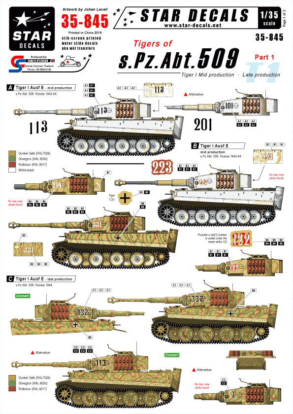 Star Decals 35-845 Tigers of s.Pz.Abt. 509 # 1 1/35