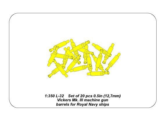 Aber 350L-32 Set of 20 pcs 0,5in (12,7mm) Vickers Mk.III machine gun barrels for Royal Navy ships (1:350)