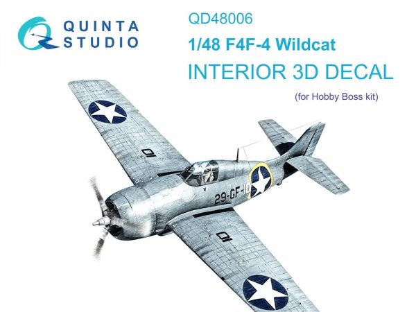 Quinta Studio QD48006 F4F-4 Wildcat 3D-Printed coloured Interior on decal paper (HobbyBoss) 1/48