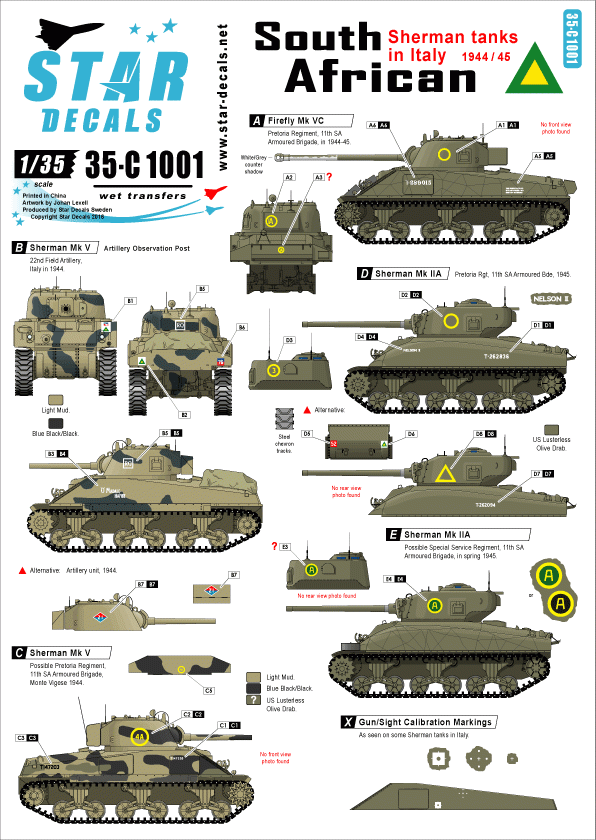 Star Decals 35-C1001 South African Sherman tanks in Italy 1943-45 1/35