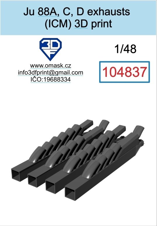 Omask 104837 Ju 88 A/C/D exhaust 3D print (for ICM) 1/48