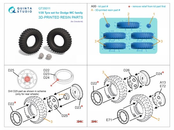 Quinta Studio QT35011 Dodge WC Family tyre set (Zvezda) 1/35