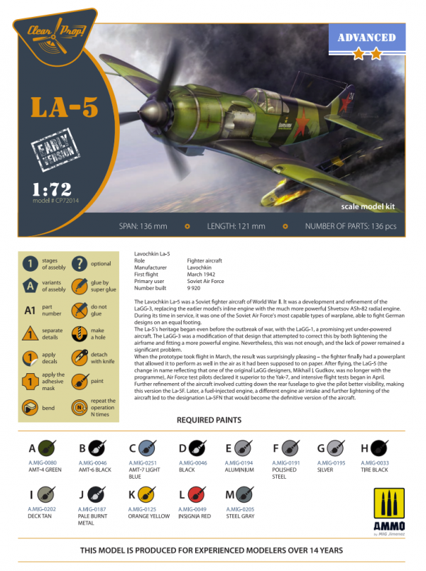 Clear Prop! CP72014 La-5 early version ADVANCED KIT 1/72