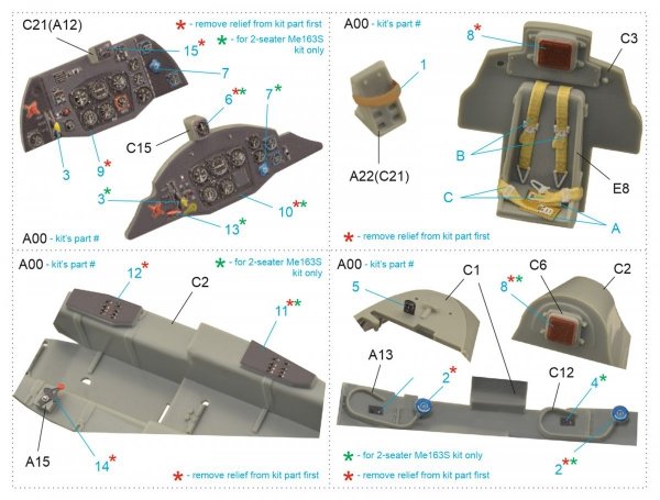 Quinta Studio QD48242 Me 163B/S 3D-Printed &amp; coloured Interior on decal paper (Dragon) 1/48