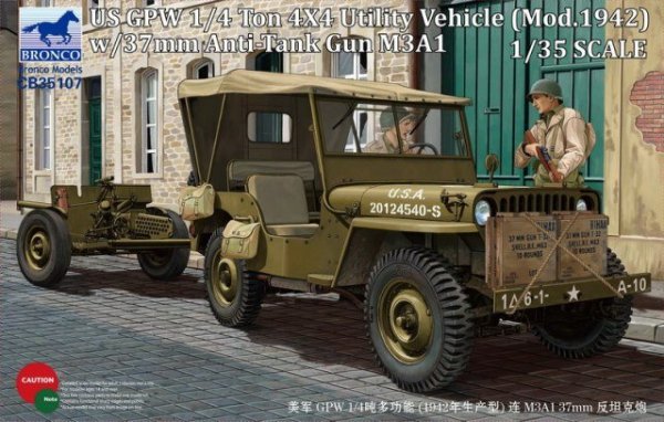 Bronco CB35107 US GPW 4x4 Light Utility Vehicle mod 1942 w/37mm AT Gun M3A1 (1:35)