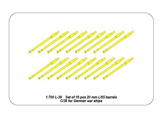 Aber 1:700L-39 Set of 18 pcs 20 mm L/65 C/38 gun barrels for German war ships 1/700