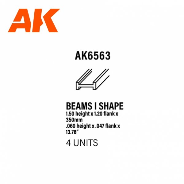 AK Interactive AK6563 BEAMS I SHAPE 1.50 x 1.20 x 350mm – STYRENE – (4 units)
