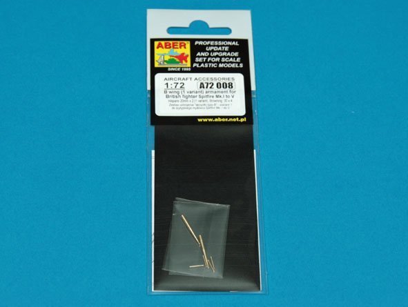 Aber A72 008 B wing (1 variant) armament for British fighter Spitfire Mk.I to V; Hispano 20mm x 2 (1 variant), Browning .30 tips x 4 (1:72)