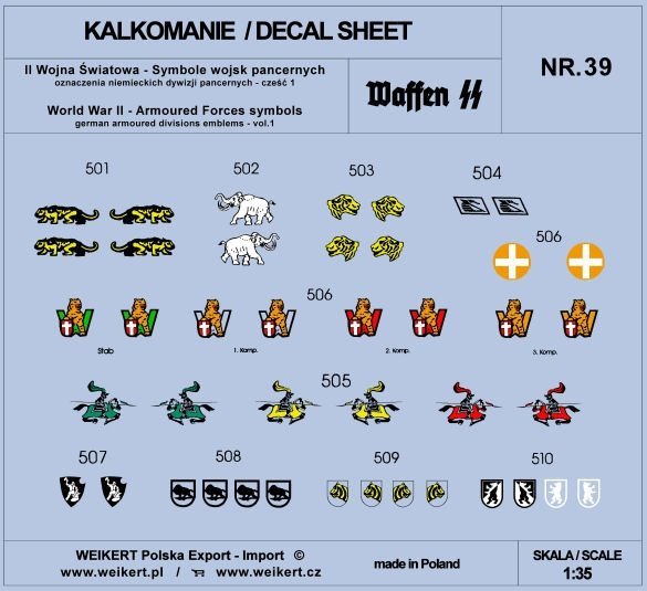 Weikert Decals DEC239 Oznaczenia niemieckich dywizji pancernych - vol.1 1/35