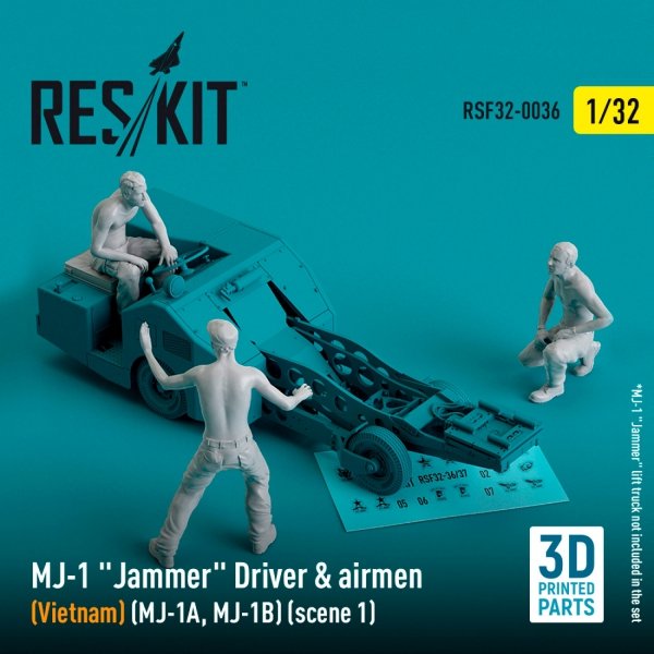 RESKIT RSF32-0036 MJ-1 Jammer Driver airmens (Vietnam) (MJ-1A,MJ-1B) (scene 1) (3 pcs) (3D Printed) 1/32